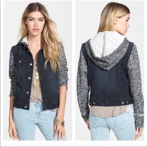 Free People Knit Hooded Denim Jacket Black